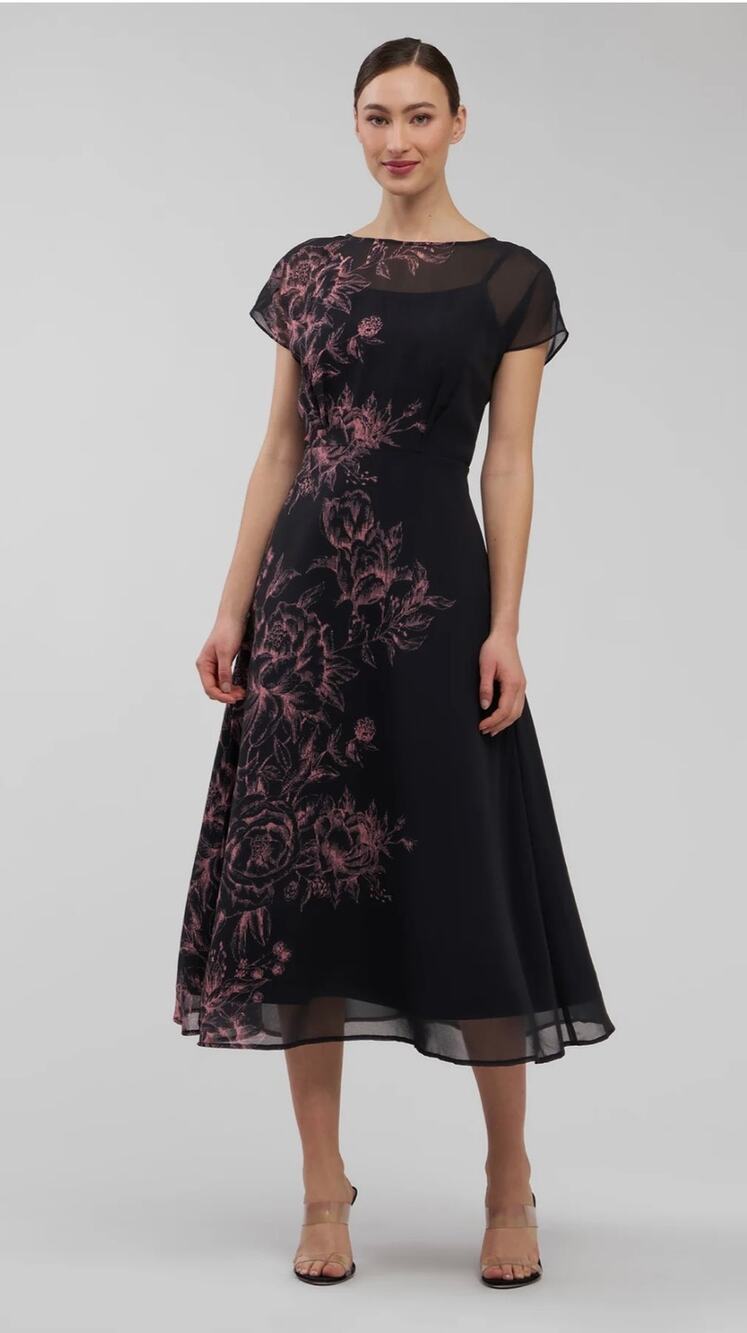 Kay Unger Mariella Floral Tea Length Cocktail Dress size 6 (see pics)